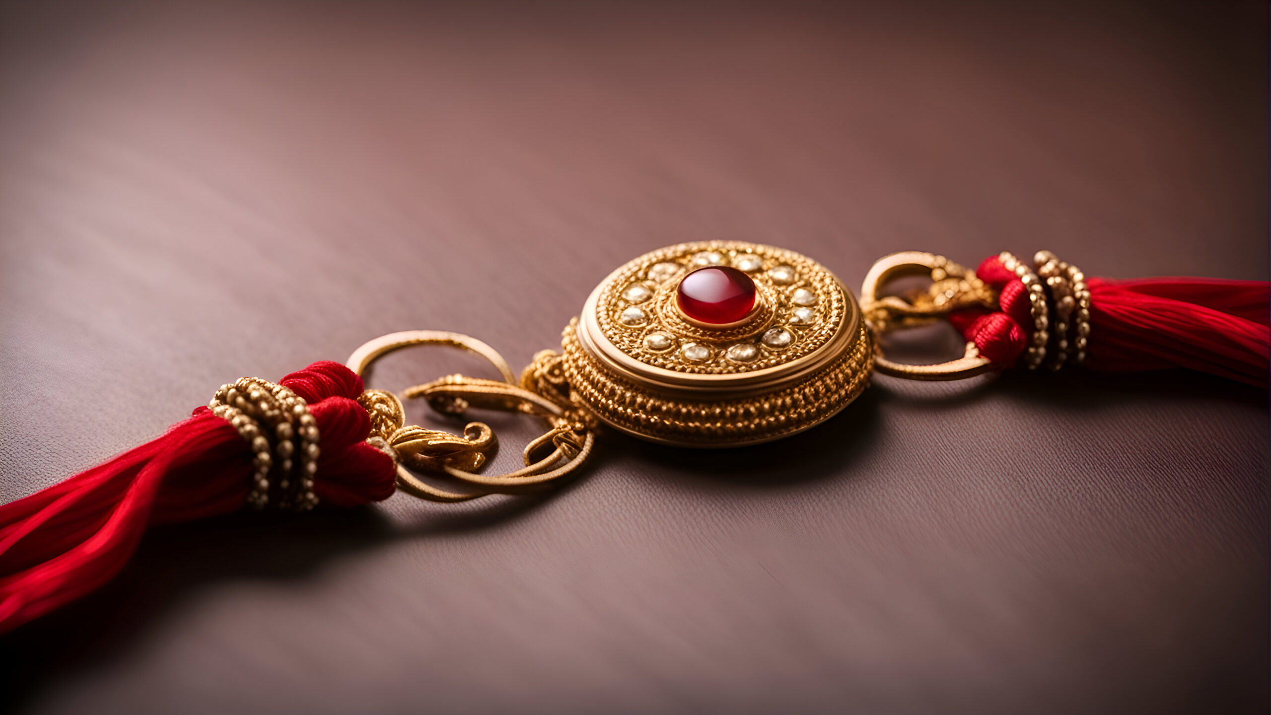 Raksha Bandhan Rakhi with red ribbon on black background